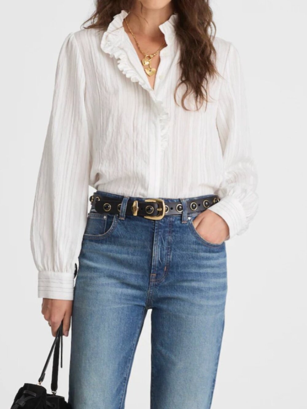 Madewell Ruffled Button-Up Top in white